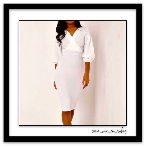 NEW! NWT White Balloon-Sleeve Wrap-Top Dress - Picture 1 of 10